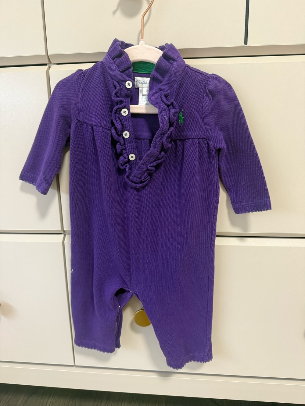 Ralph Lauren Purple Ruffle-Trim Footie One-Piece